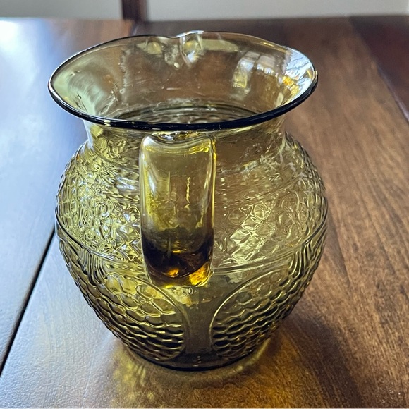 Vintage Avalos Mexican Handblown Floral & Fruit Small Amber/Green Glass Pitcher - Picture 5 of 16